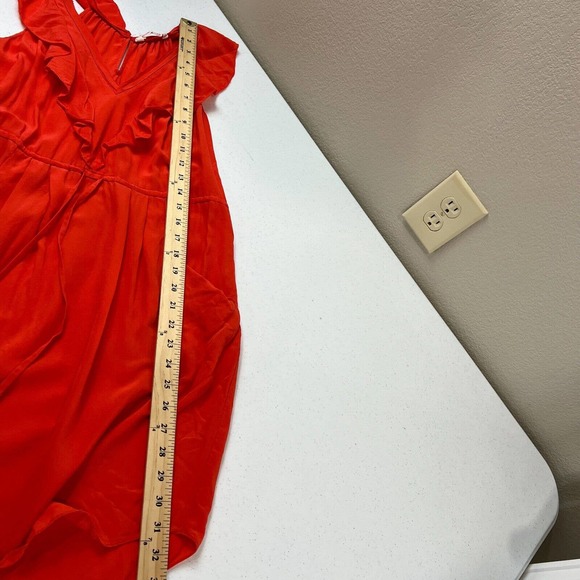 Rebecca Taylor Fit & Flare Dress Women's Orange Button Ruffle Sleeve Pullover - Picture 13 of 14